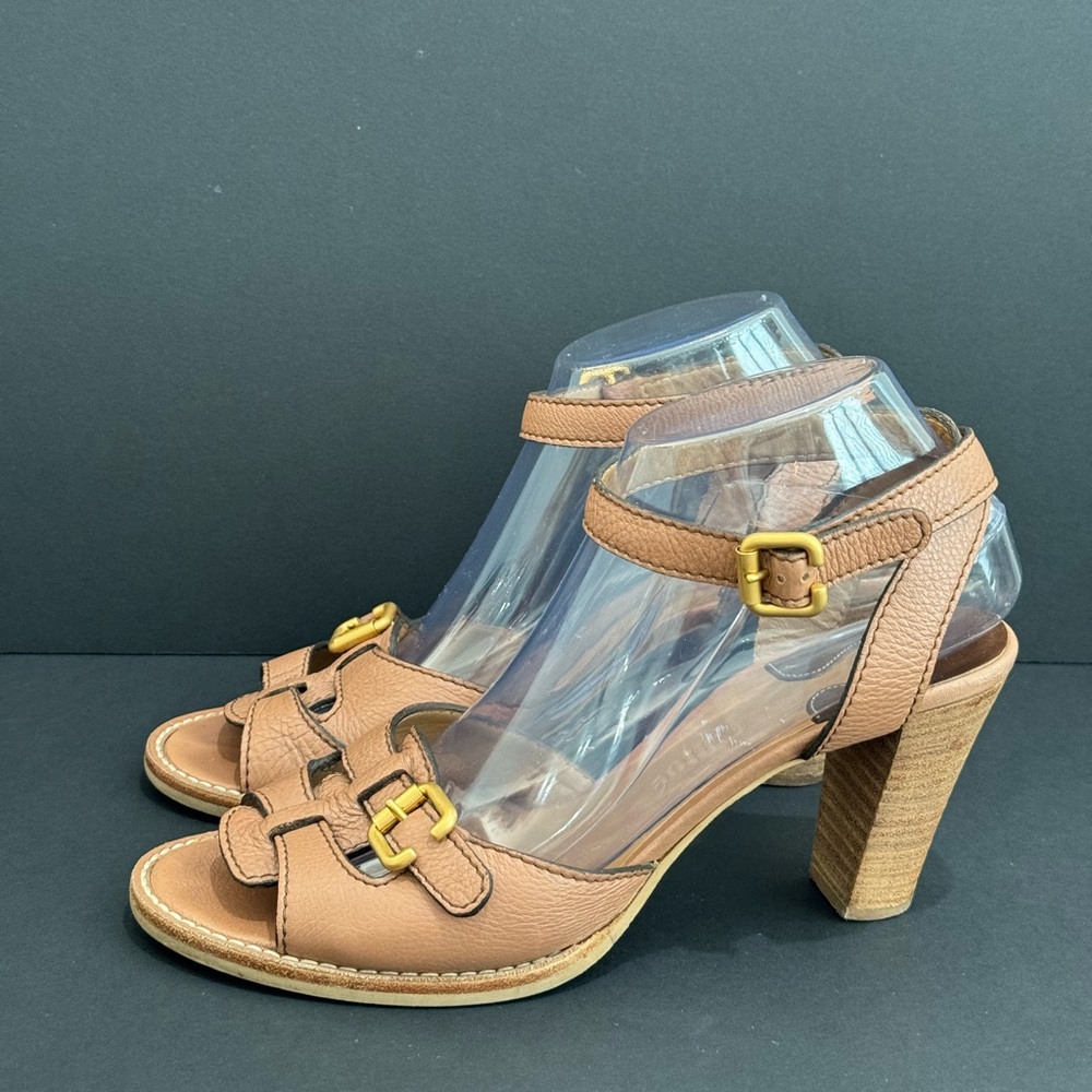 Chloe Classic L Brown Leather on Wooden Block Heels - 40 or US 9.5